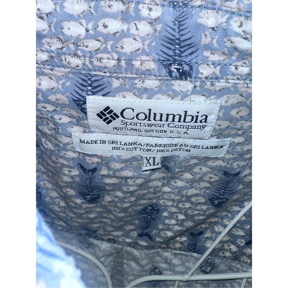Columbia Fish Bones Button-Down Short Sleeve Shirt Light Cotton size XL Good Con - Picture 6 of 9